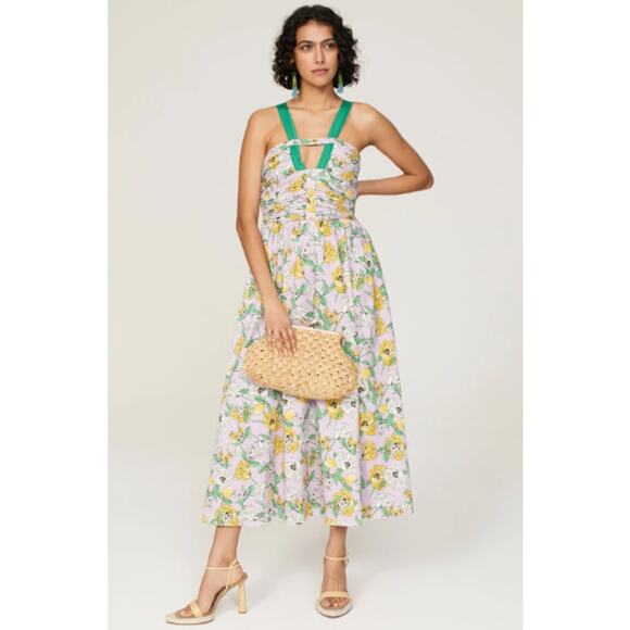 AMUR Dresses & Skirts - AMUR Leone Floral V Neck Sleeveless Midi Dress Purple Womens Size 4 Garden